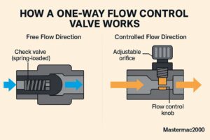 one way flow control valve diagram how it works infographic Mastermac2000