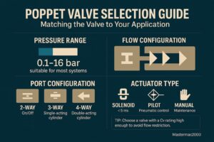 pneumatic poppet valve selection guide infographic Mastermac2000