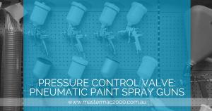 pneumatic spray paint guns on display