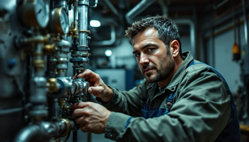 Pneumatic Pressure Regulators with a worker testing the pressure.