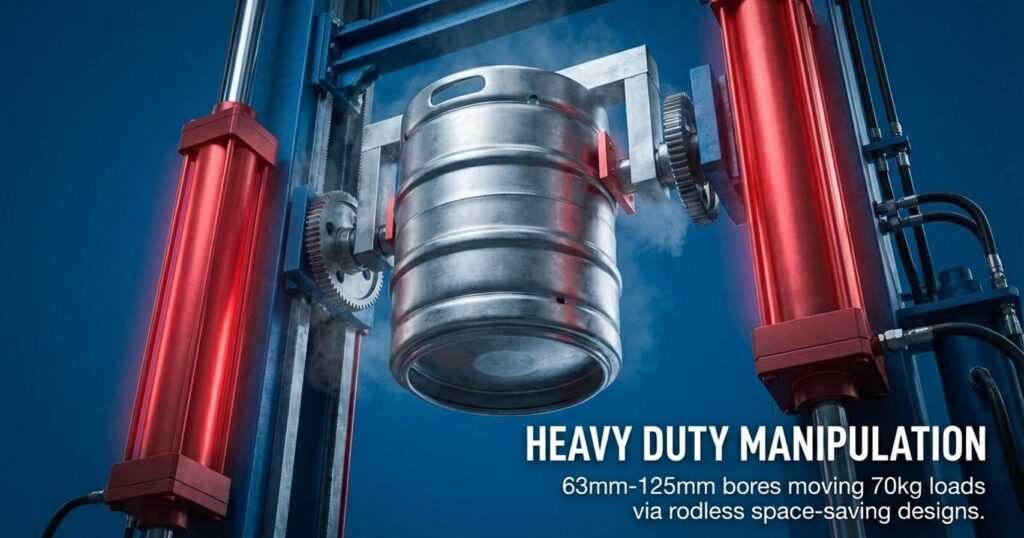 Keg positioning and handling with pneumatics